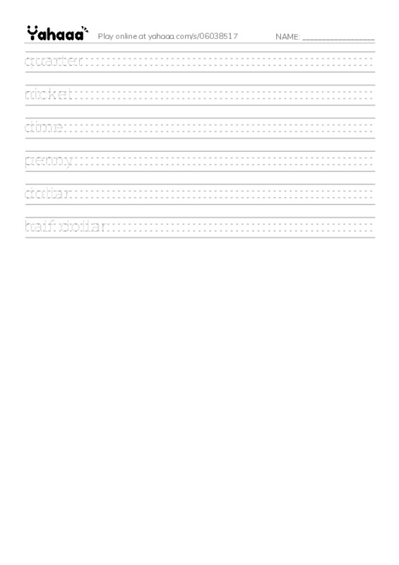 RAZ Vocabulary D: Dollars and Cents PDF write between the lines worksheet