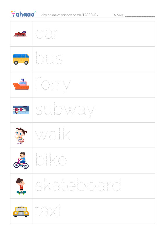 RAZ Vocabulary D: Getting Around the City PDF one column image words