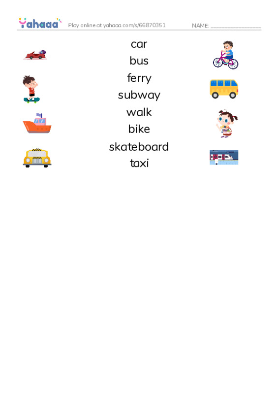 RAZ Vocabulary D: Getting Around the City PDF three columns match words