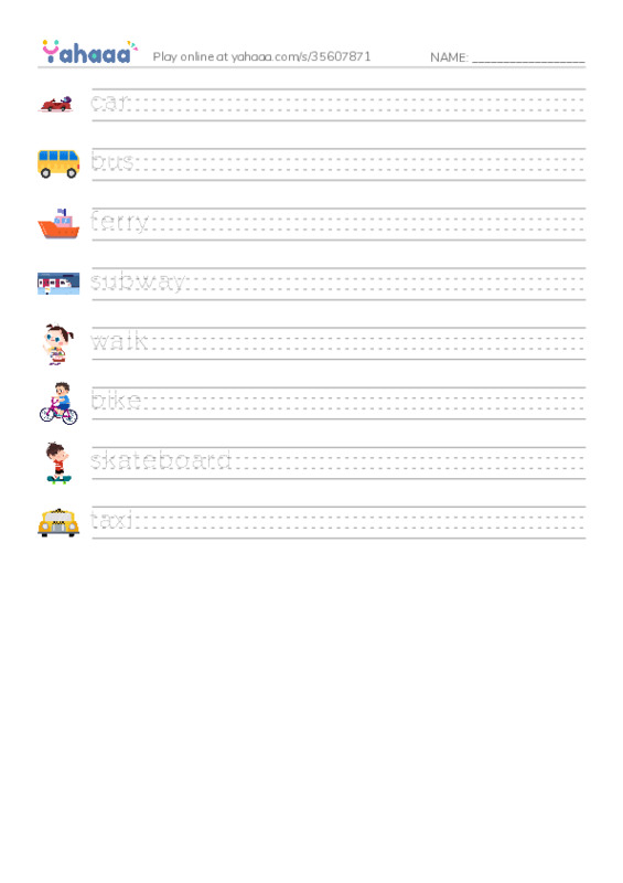 RAZ Vocabulary D: Getting Around the City PDF write between the lines worksheet
