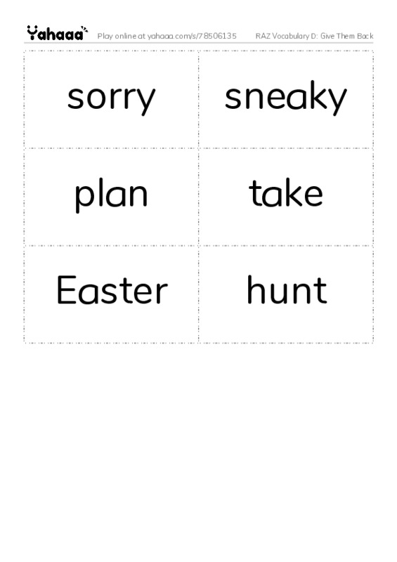 RAZ Vocabulary D: Give Them Back PDF two columns flashcards