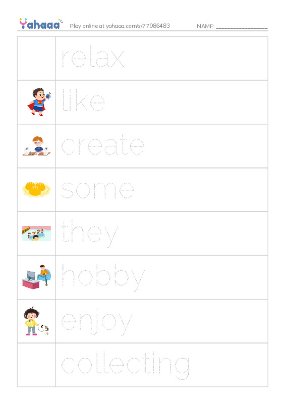 RAZ Vocabulary D: Hobbies PDF one column image words