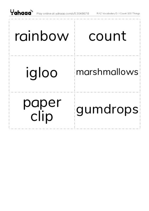 RAZ Vocabulary D: I Count 100 Things PDF two columns flashcards