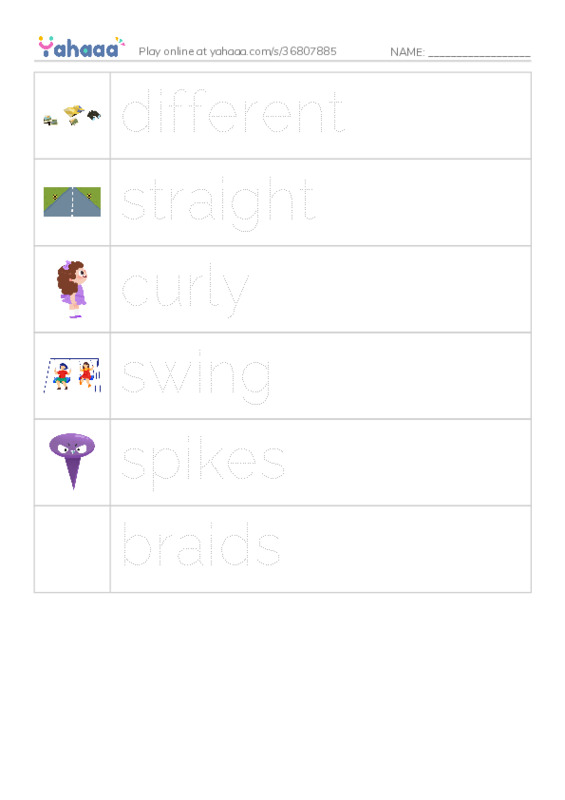 RAZ Vocabulary D: I Like My Hair PDF one column image words