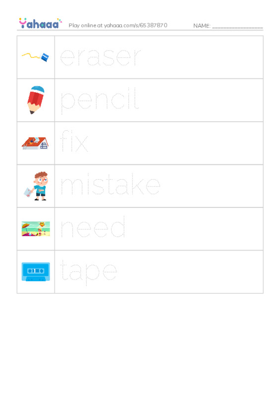 RAZ Vocabulary D: I Need An Eraser PDF one column image words