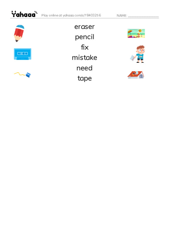 RAZ Vocabulary D: I Need An Eraser PDF three columns match words