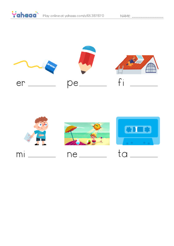 RAZ Vocabulary D: I Need An Eraser PDF worksheet to fill in words gaps