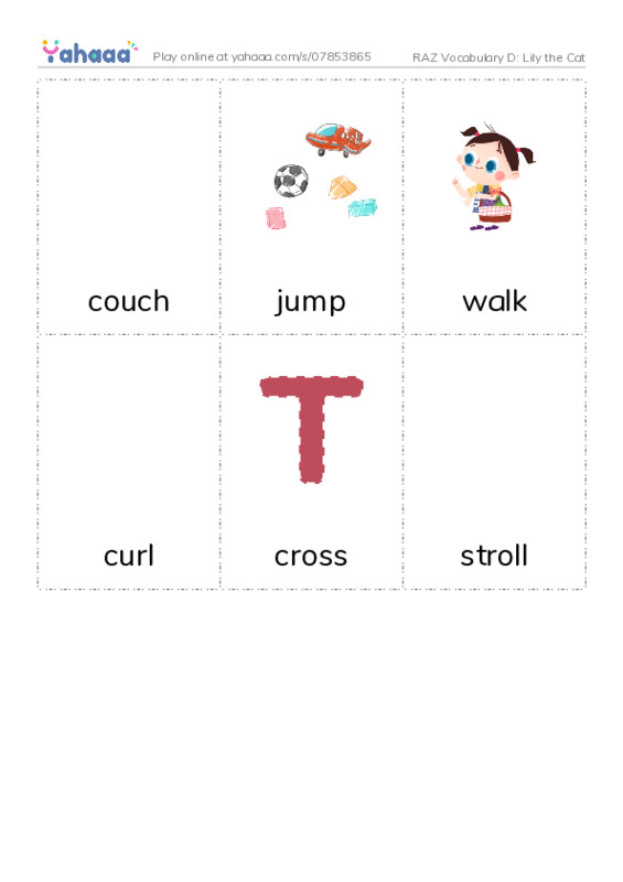 RAZ Vocabulary D: Lily the Cat PDF flaschards with images