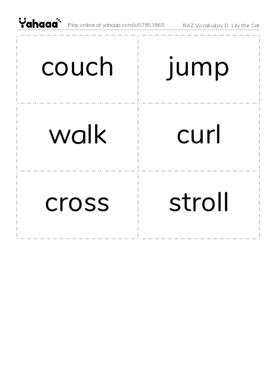 RAZ Vocabulary D: Lily the Cat PDF two columns flashcards