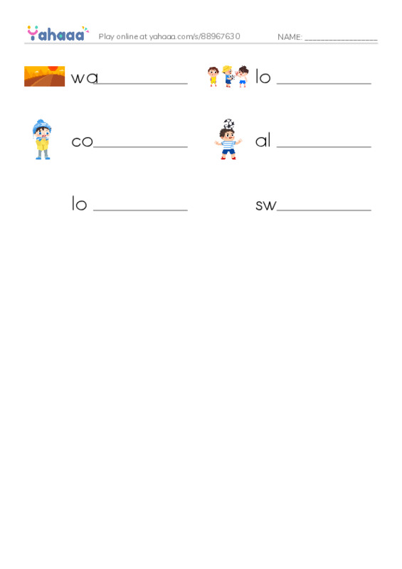 RAZ Vocabulary D: Little Loon PDF worksheet writing row