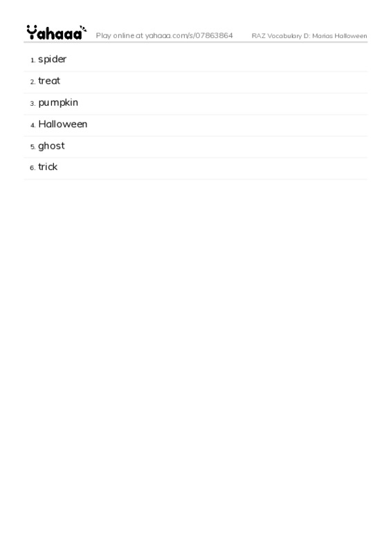 RAZ Vocabulary D: Marias Halloween PDF words glossary
