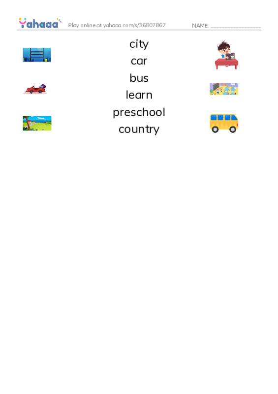 RAZ Vocabulary D: My New School PDF three columns match words