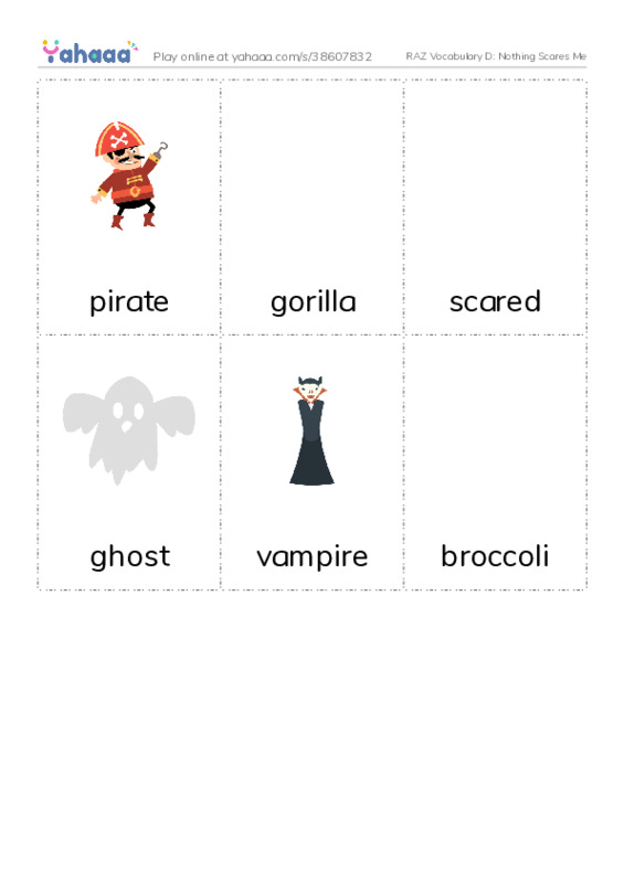 RAZ Vocabulary D: Nothing Scares Me PDF flaschards with images