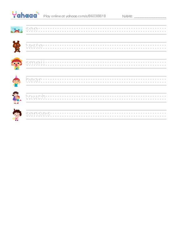 RAZ Vocabulary D: Senses PDF write between the lines worksheet