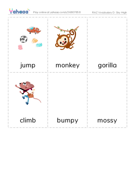 RAZ Vocabulary D: Sky High PDF flaschards with images