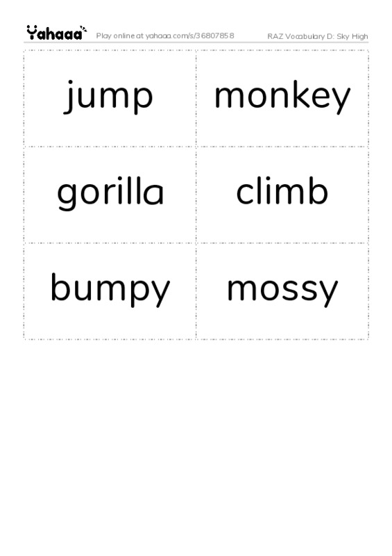 RAZ Vocabulary D: Sky High PDF two columns flashcards