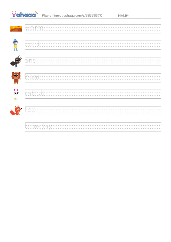 RAZ Vocabulary D: The Mitten PDF write between the lines worksheet