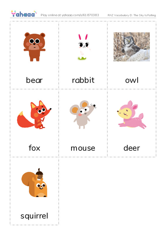 RAZ Vocabulary D: The Sky Is Falling PDF flaschards with images