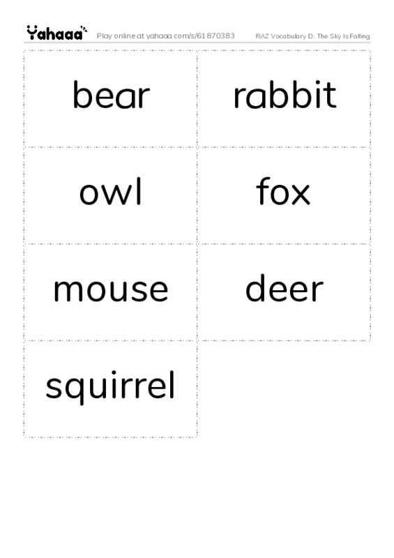 RAZ Vocabulary D: The Sky Is Falling PDF two columns flashcards