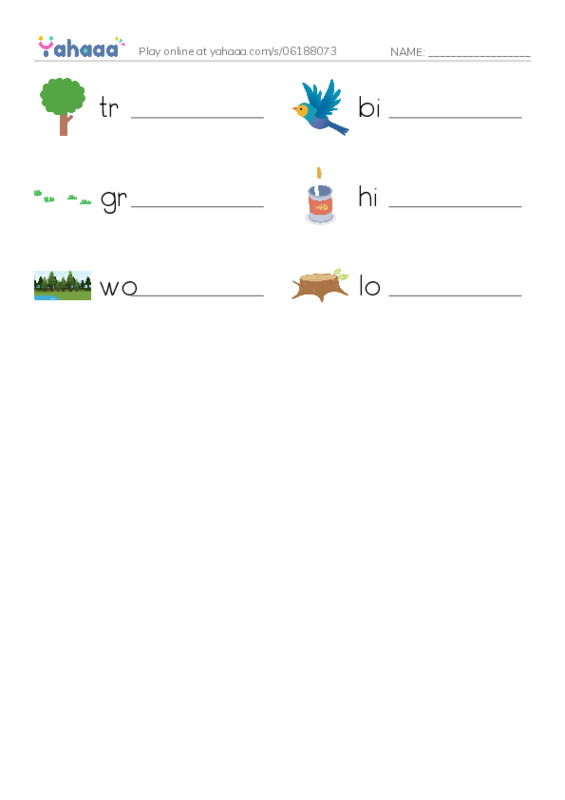 RAZ Vocabulary D: To the Woods PDF worksheet writing row