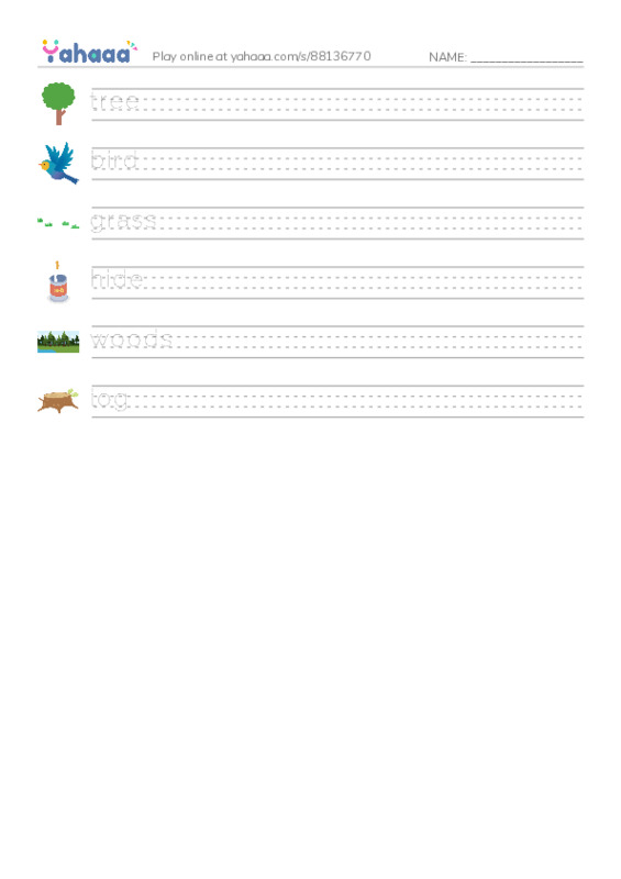 RAZ Vocabulary D: To the Woods PDF write between the lines worksheet
