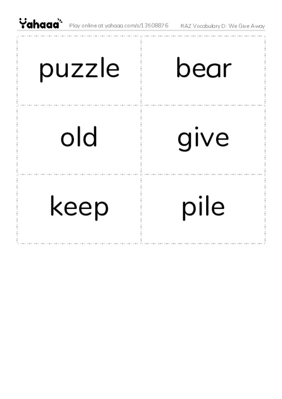 RAZ Vocabulary D: We Give Away PDF two columns flashcards