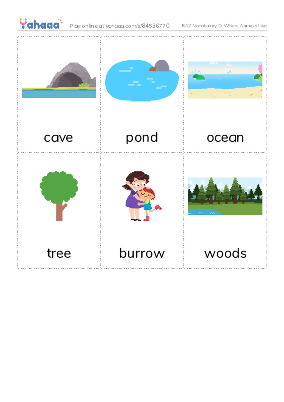 RAZ Vocabulary D: Where Animals Live PDF flaschards with images