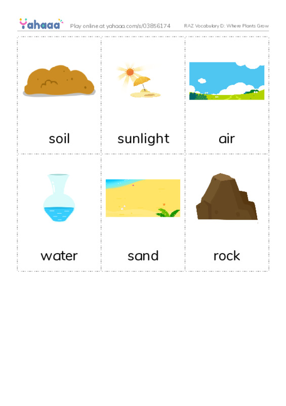 RAZ Vocabulary D: Where Plants Grow PDF flaschards with images