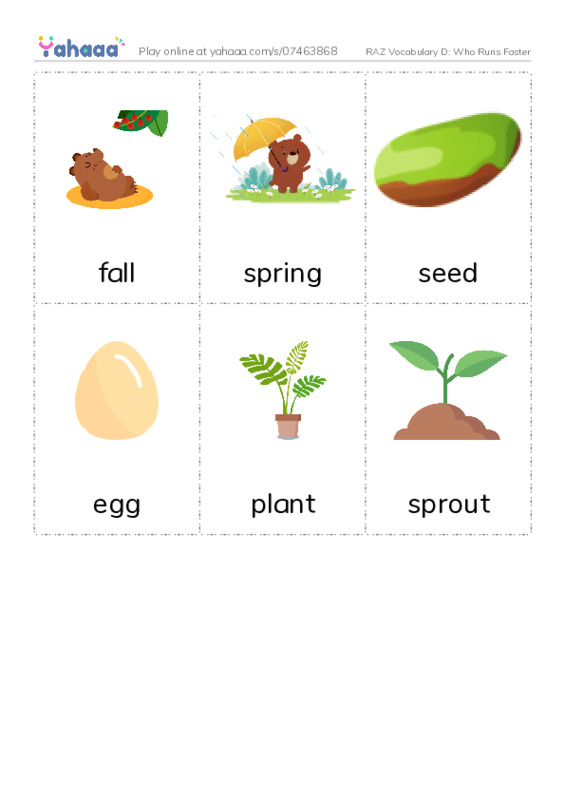 RAZ Vocabulary D: Who Runs Faster PDF flaschards with images