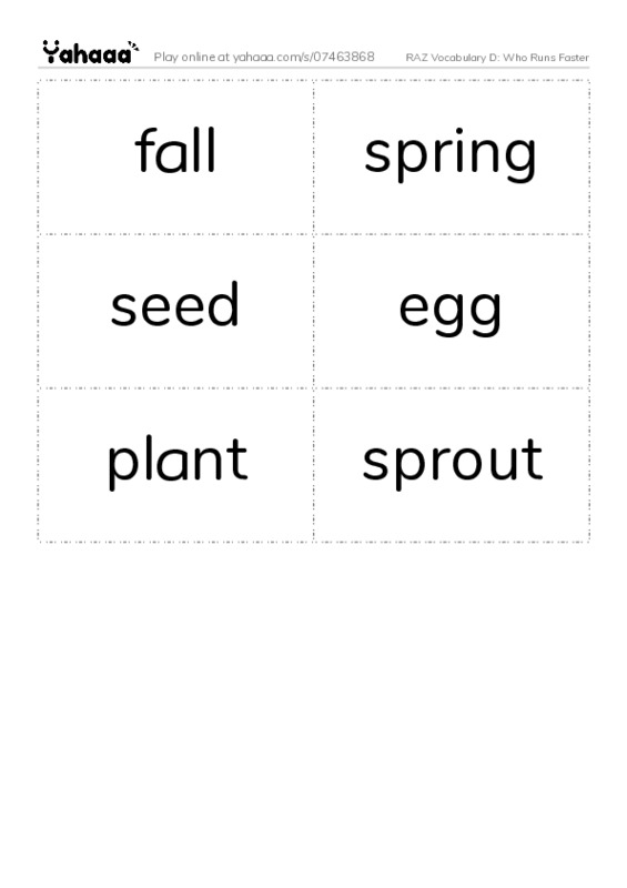 RAZ Vocabulary D: Who Runs Faster PDF two columns flashcards