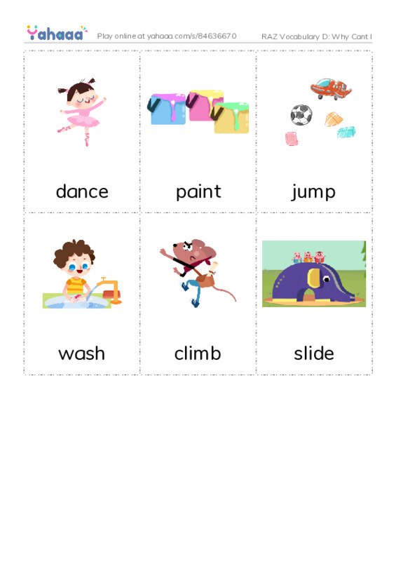 RAZ Vocabulary D: Why Cant I PDF flaschards with images