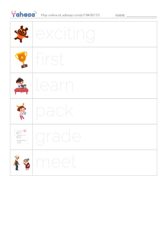 RAZ Vocabulary E: A Day of Firsts PDF one column image words