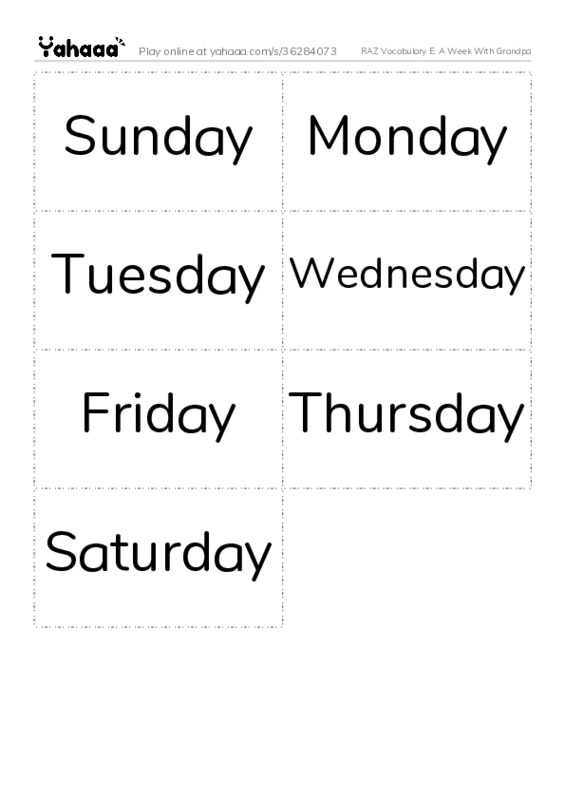 RAZ Vocabulary E: A Week With Grandpa PDF two columns flashcards