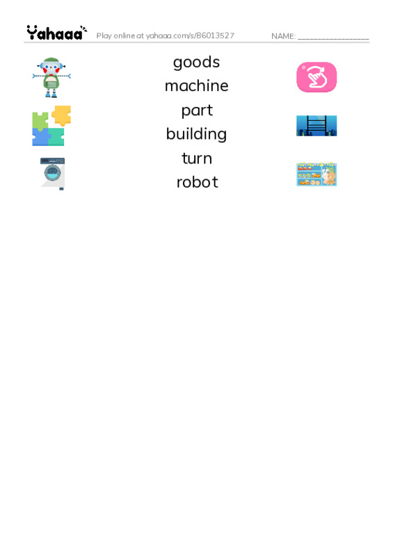 RAZ Vocabulary E: All Kinds of Factories PDF three columns match words