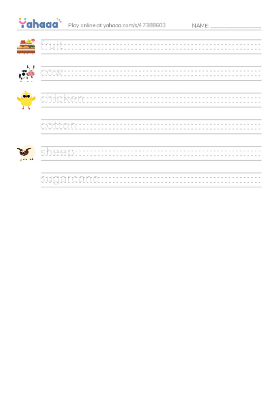 RAZ Vocabulary E: All Kinds of Farms PDF write between the lines worksheet
