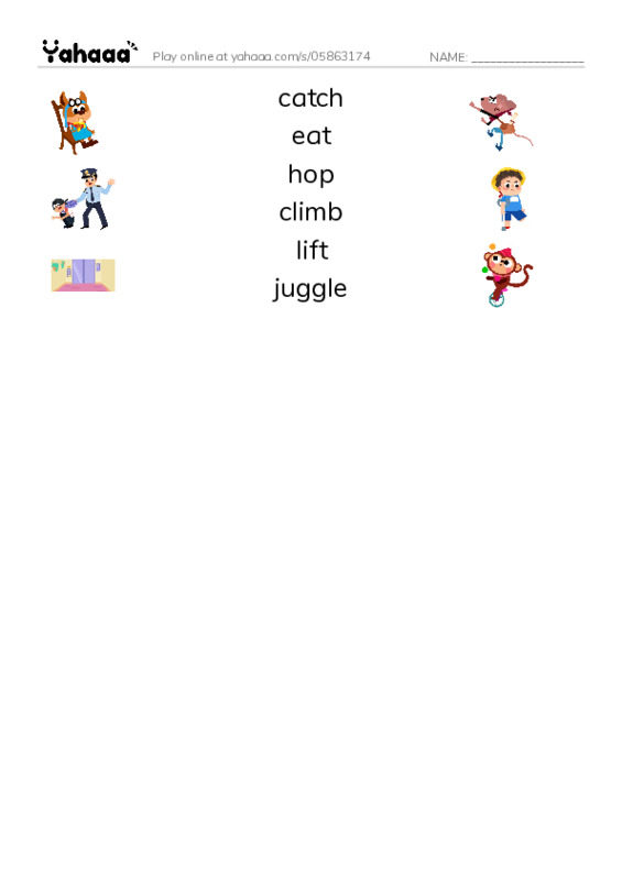 RAZ Vocabulary E: Bear and Kangaroo PDF three columns match words