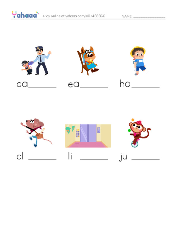 RAZ Vocabulary E: Bear and Kangaroo PDF worksheet to fill in words gaps