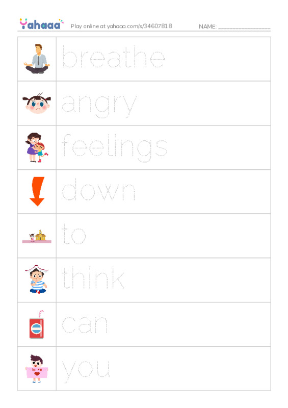 RAZ Vocabulary E: Calming Down PDF one column image words