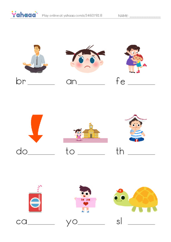 RAZ Vocabulary E: Calming Down PDF worksheet to fill in words gaps