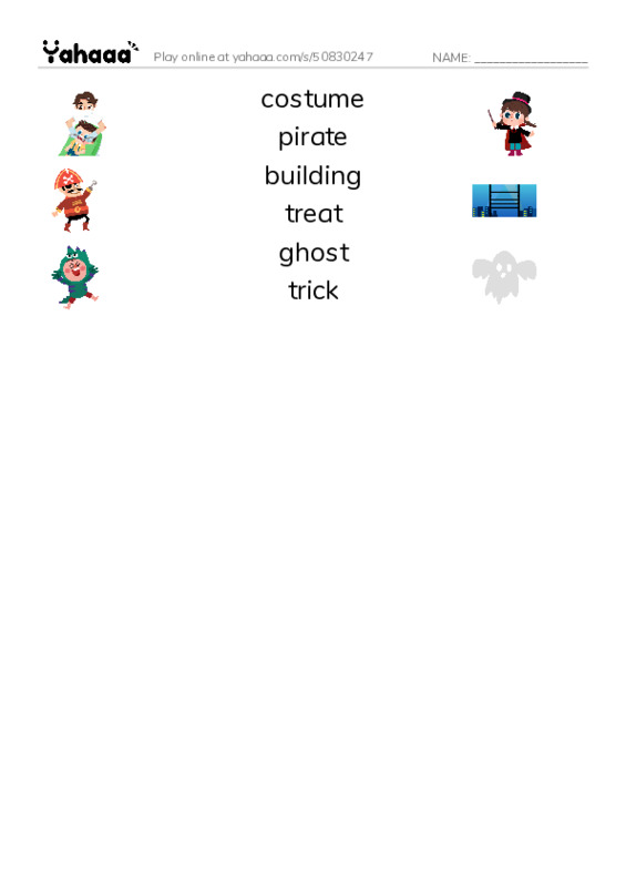 RAZ Vocabulary E: Carloss First Halloween PDF three columns match words