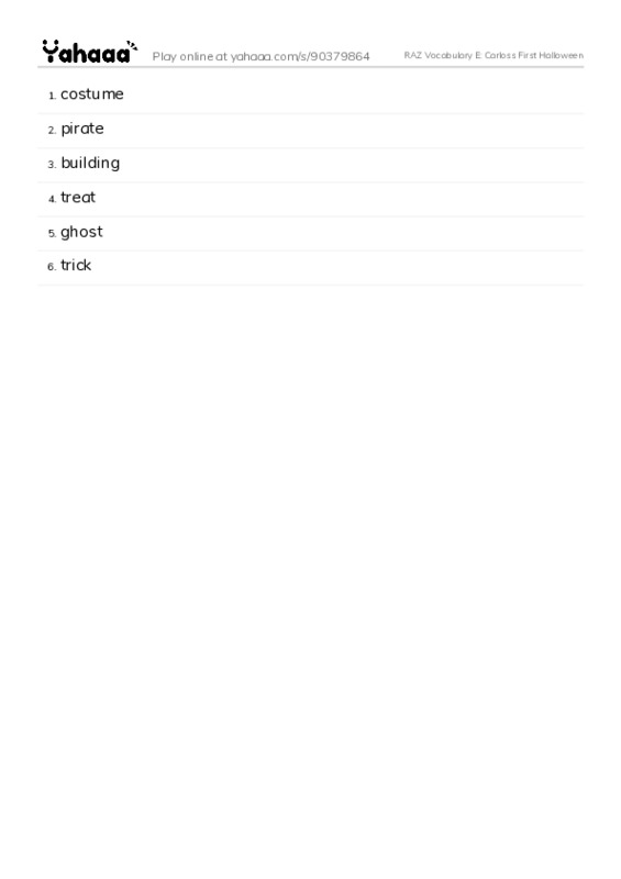 RAZ Vocabulary E: Carloss First Halloween PDF words glossary