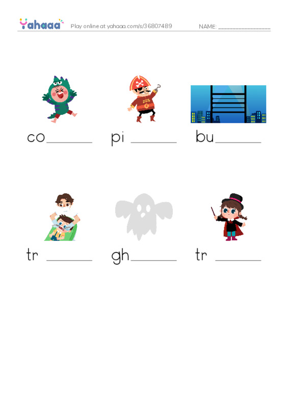 RAZ Vocabulary E: Carloss First Halloween PDF worksheet to fill in words gaps