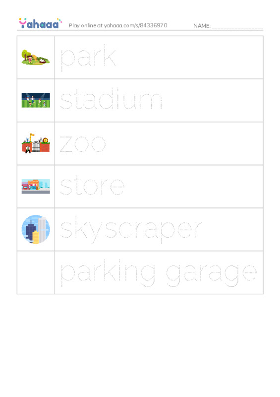 RAZ Vocabulary E: City Places PDF one column image words