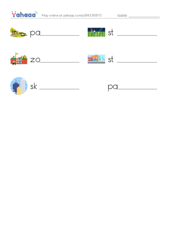 RAZ Vocabulary E: City Places PDF worksheet writing row