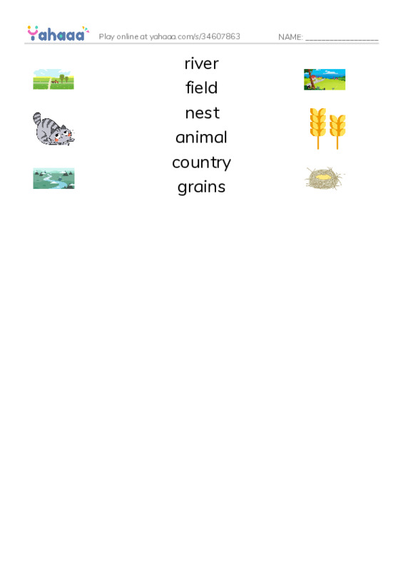 RAZ Vocabulary E: Country Animals PDF three columns match words