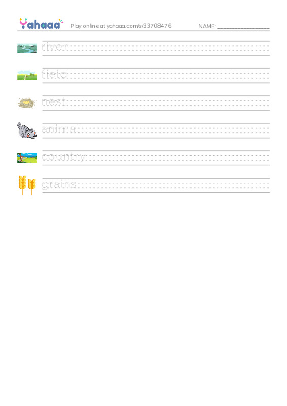 RAZ Vocabulary E: Country Animals PDF write between the lines worksheet