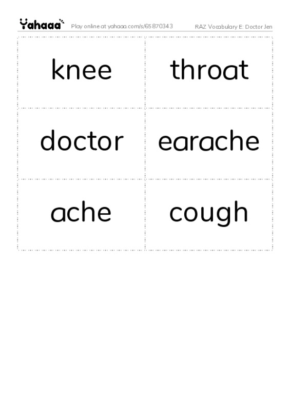 RAZ Vocabulary E: Doctor Jen PDF two columns flashcards