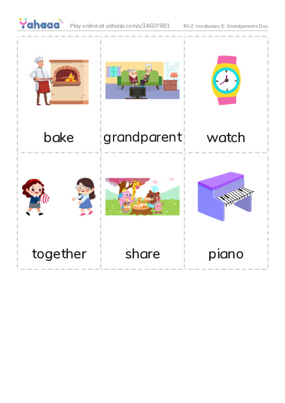 RAZ Vocabulary E: Grandparents Day PDF flaschards with images