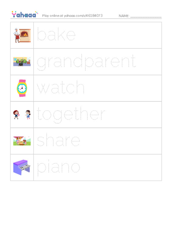 RAZ Vocabulary E: Grandparents Day PDF one column image words