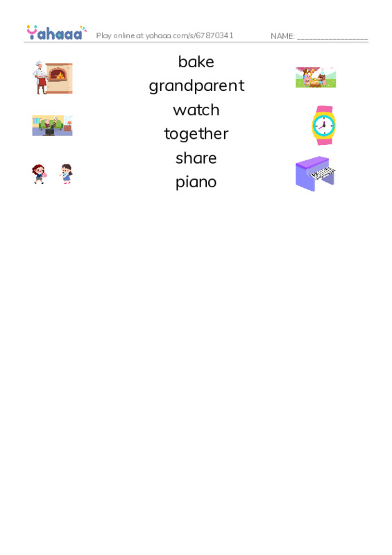 RAZ Vocabulary E: Grandparents Day PDF three columns match words